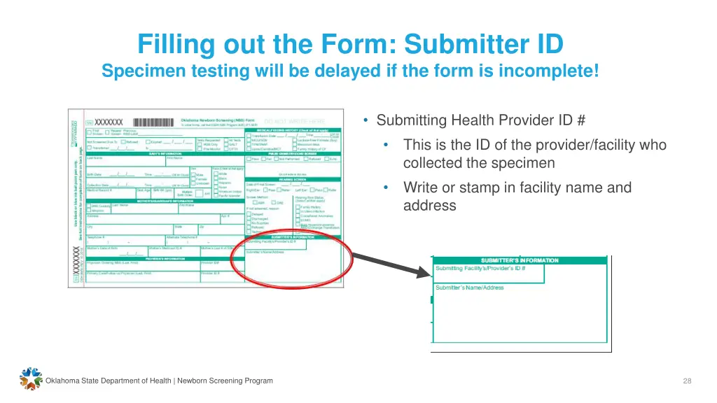 filling out the form submitter id specimen