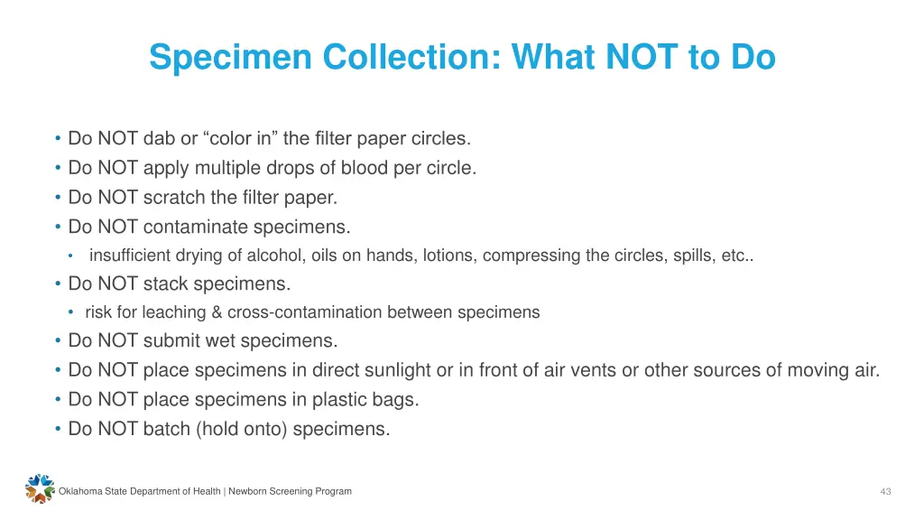 specimen collection what not to do
