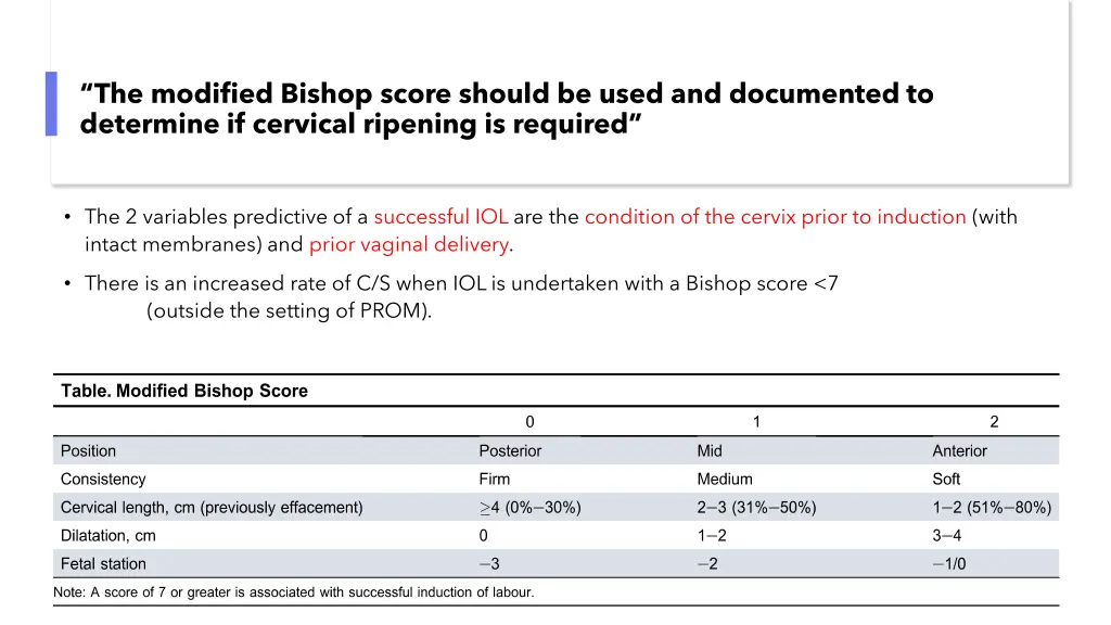 the modified bishop score should be used