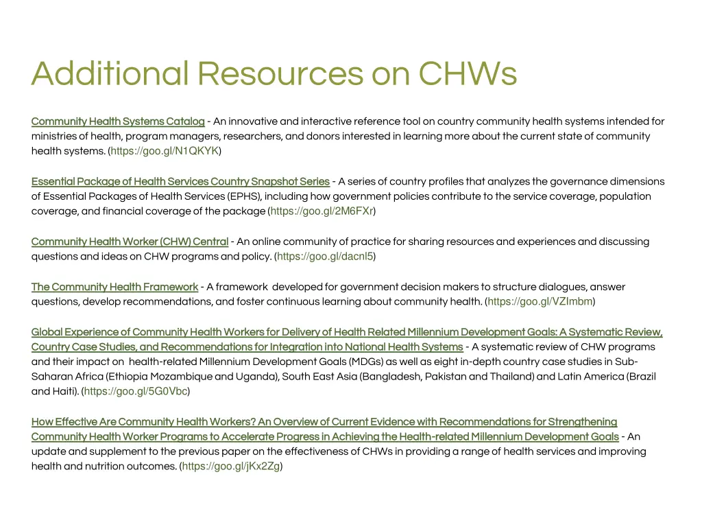 additional resources on chws