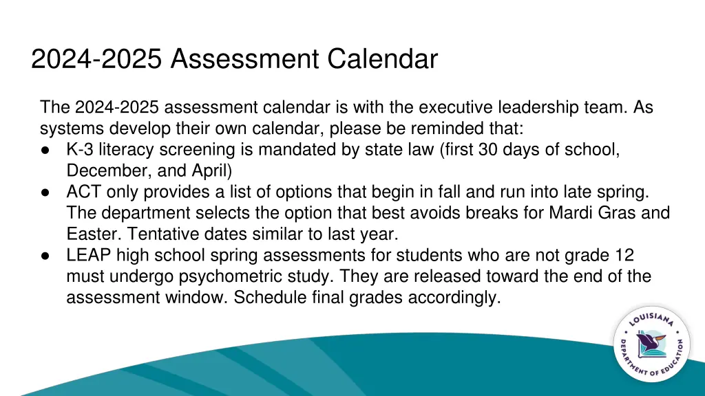 2024 2025 assessment calendar