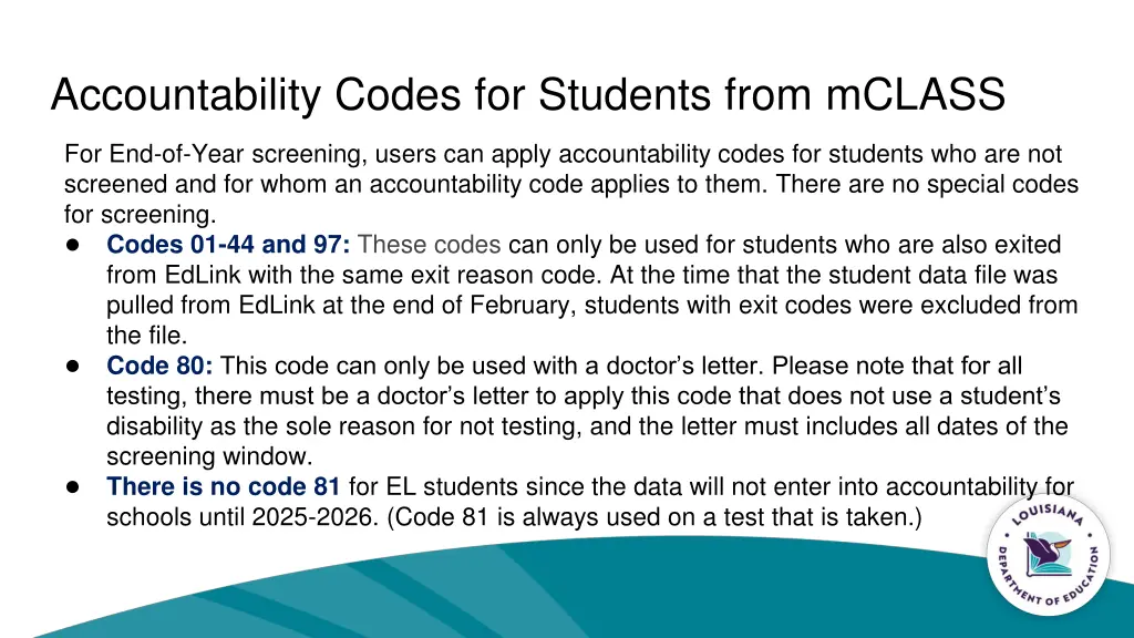 accountability codes for students from mclass