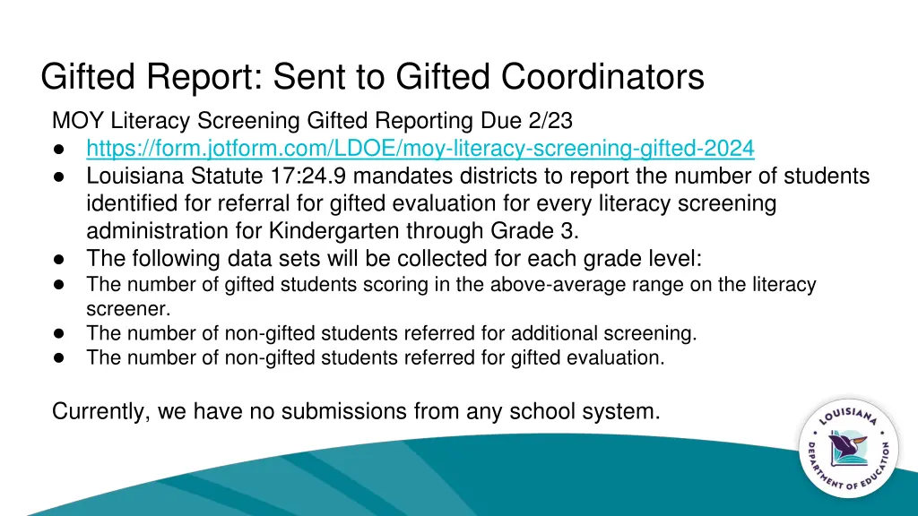 gifted report sent to gifted coordinators