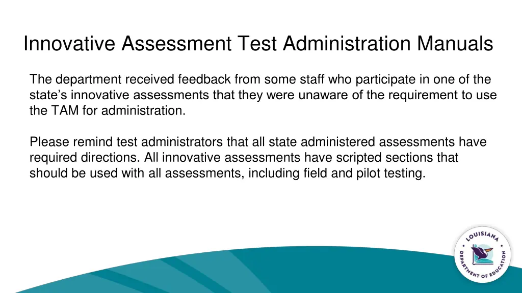 innovative assessment test administration manuals
