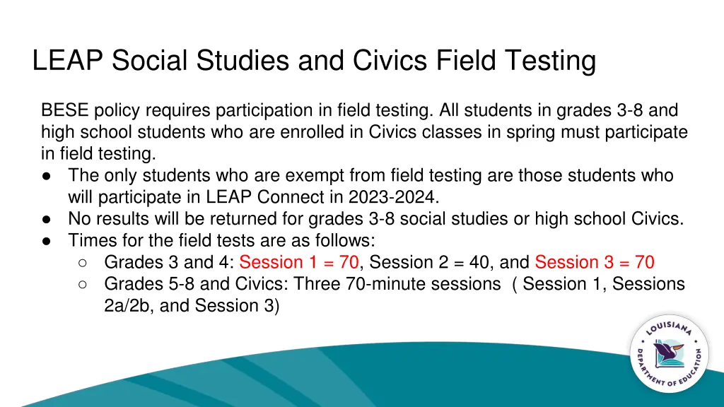 leap social studies and civics field testing