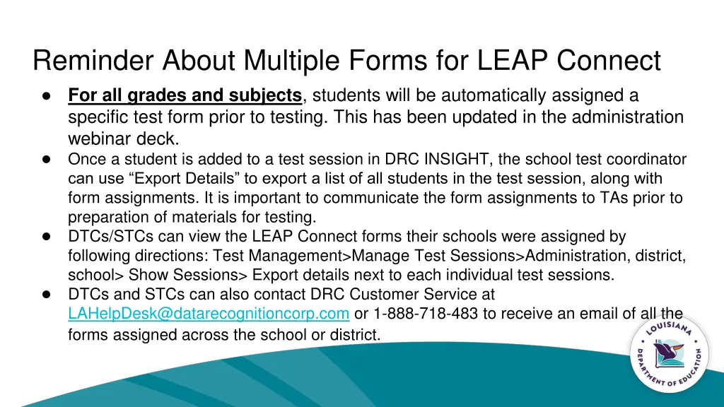 reminder about multiple forms for leap connect