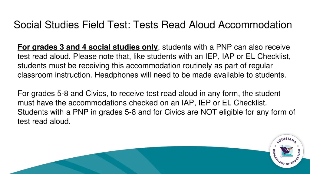 social studies field test tests read aloud