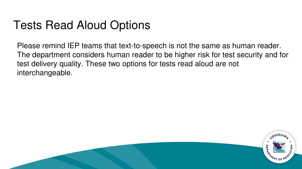 tests read aloud options