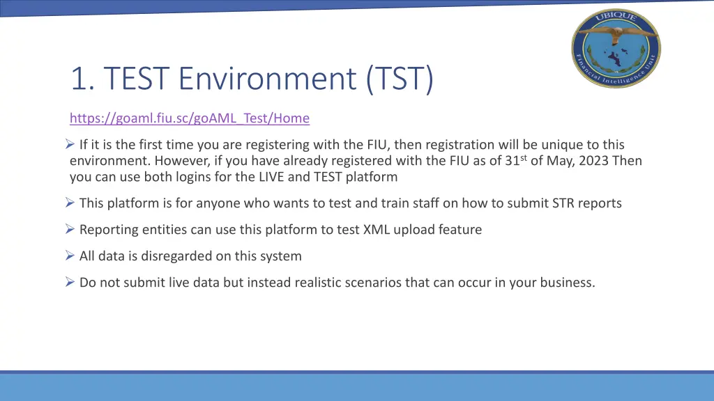 1 test environment tst