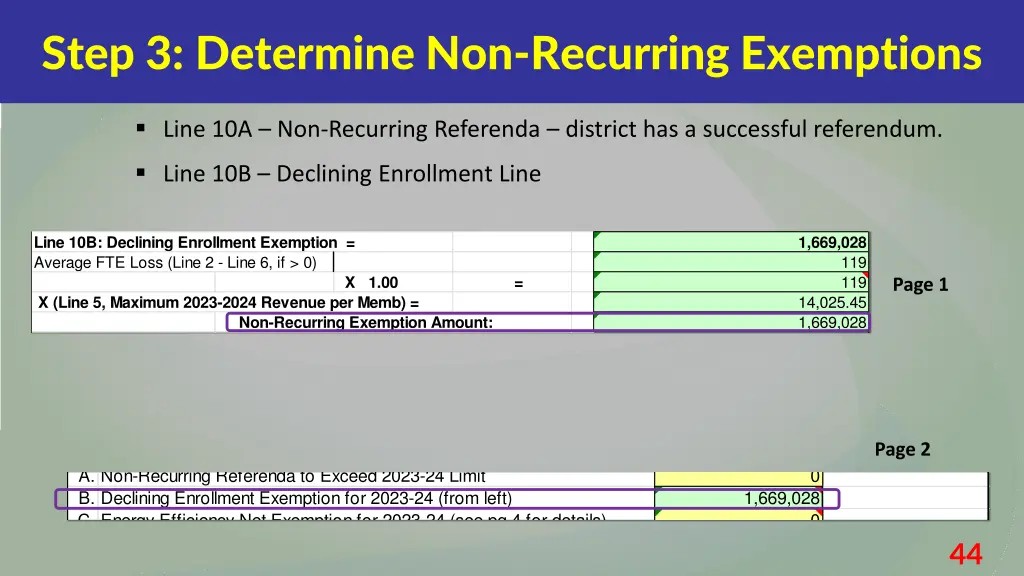 step 3 determine non recurring exemptions