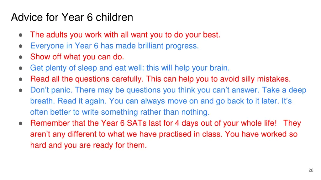 advice for year 6 children