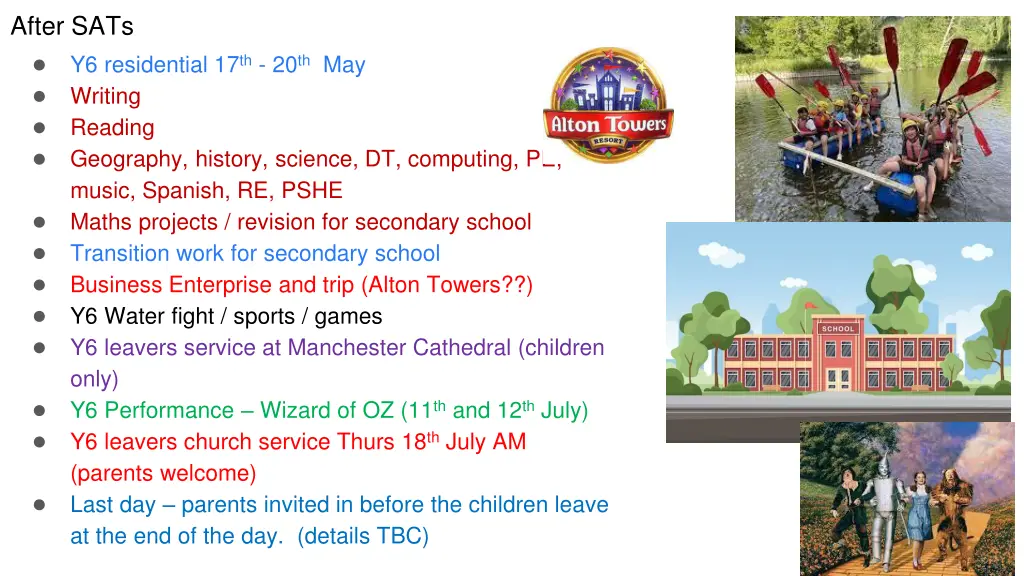 after sats y6 residential 17 th 20 th may writing