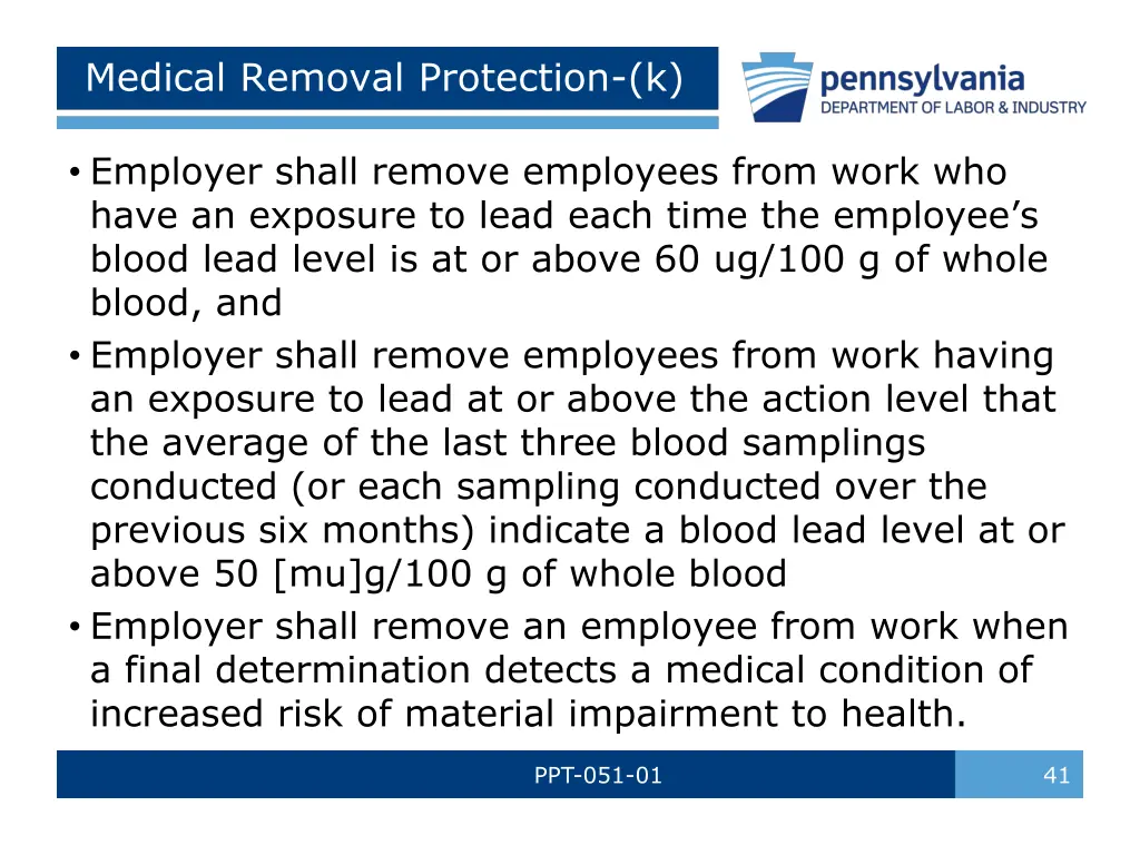 medical removal protection k