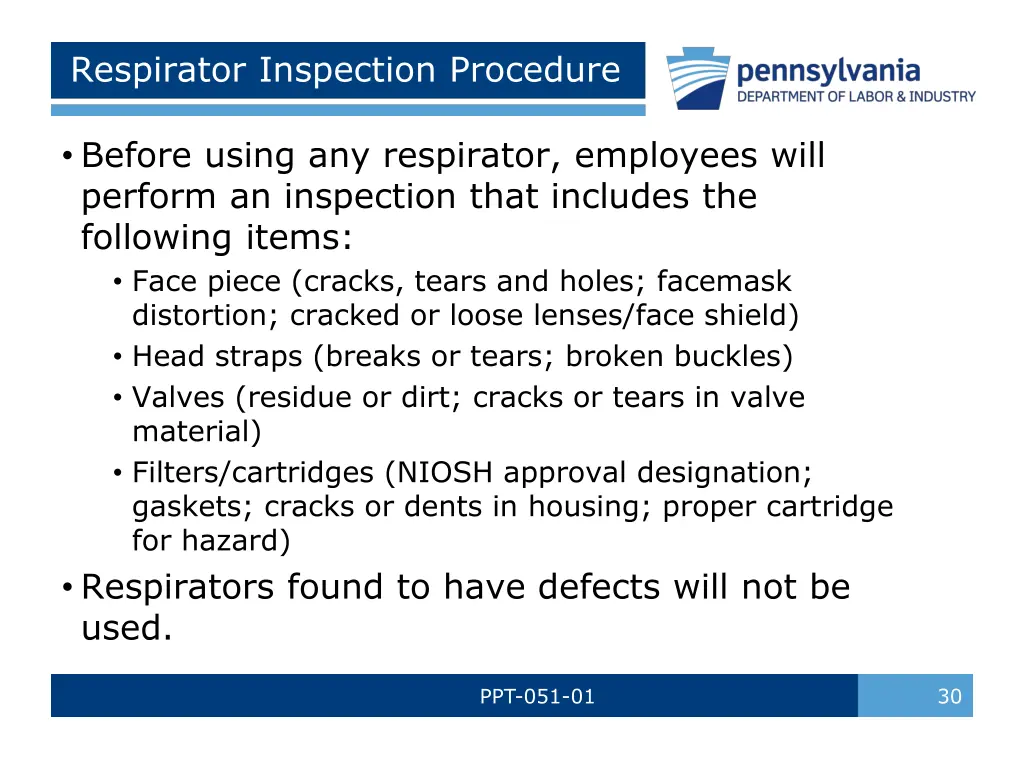 respirator inspection procedure