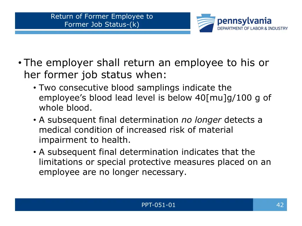 return of former employee to former job status k