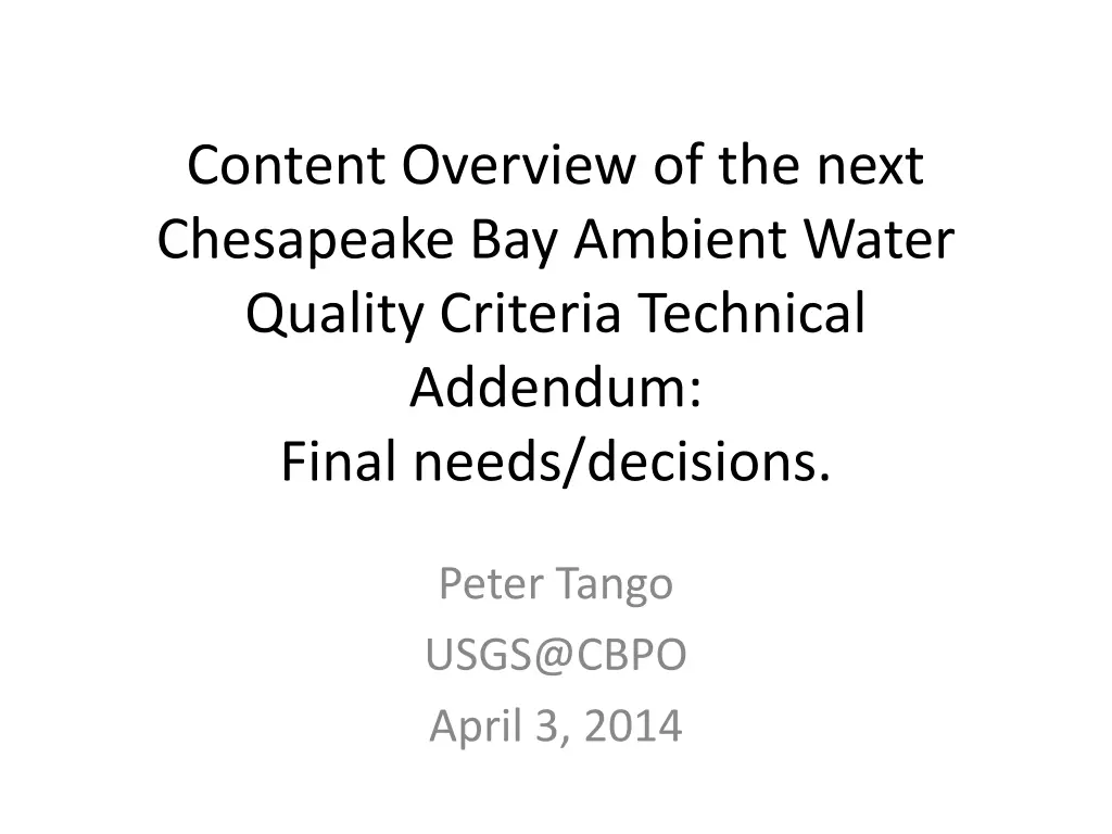 content overview of the next chesapeake