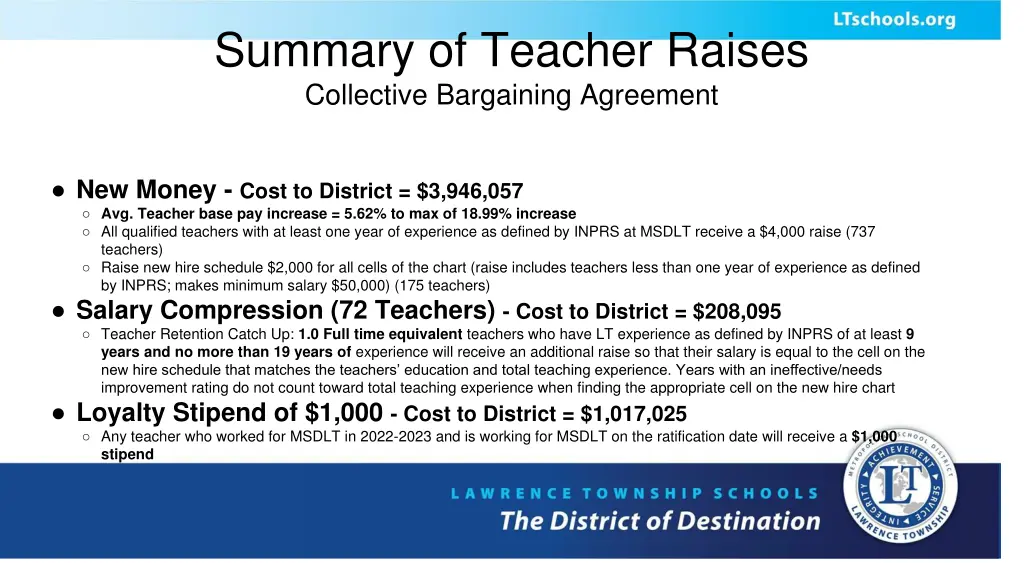summary of teacher raises collective bargaining