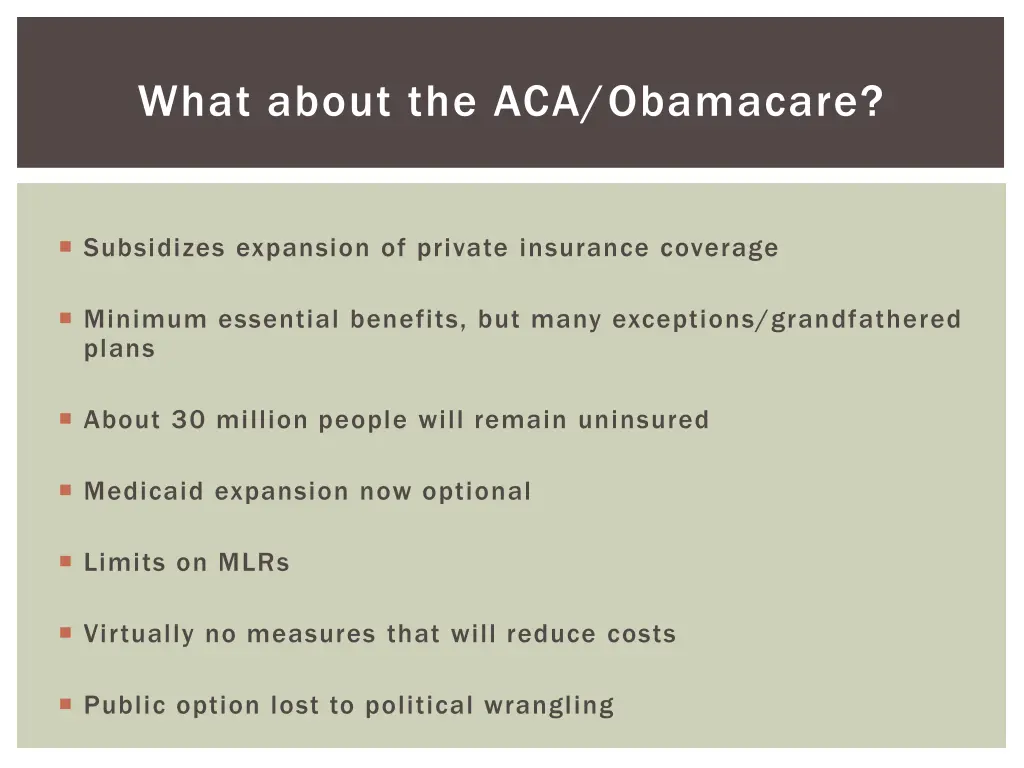 what about the aca obamacare
