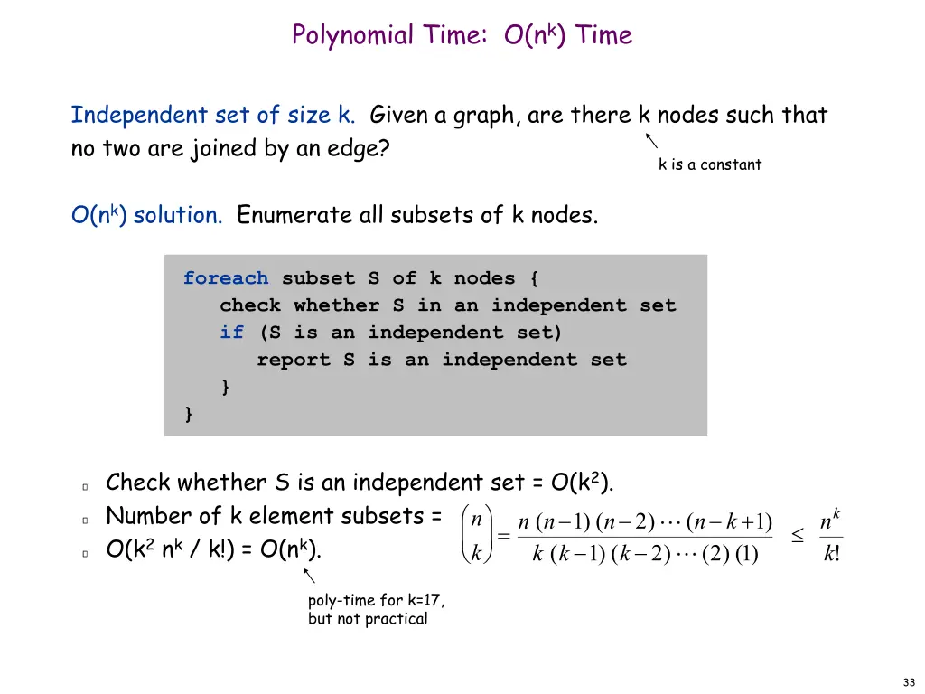 polynomial time o n k time
