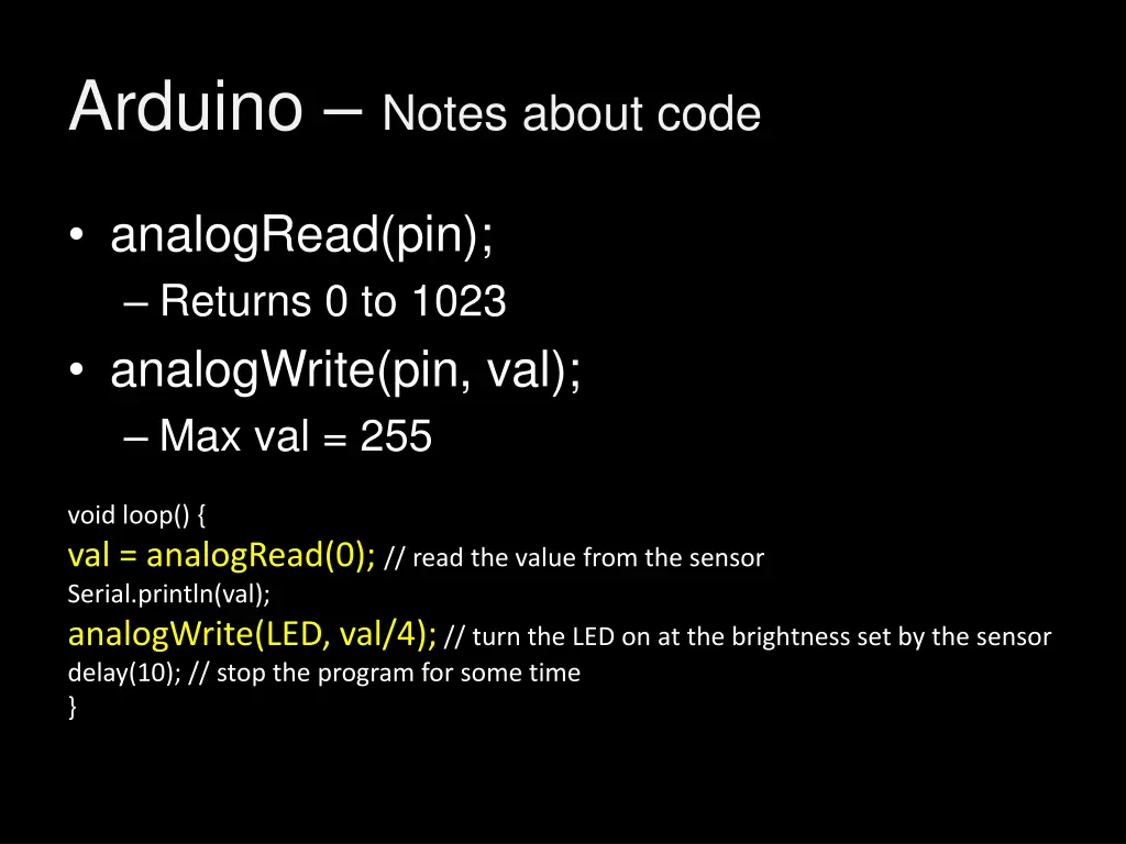 arduino notes about code