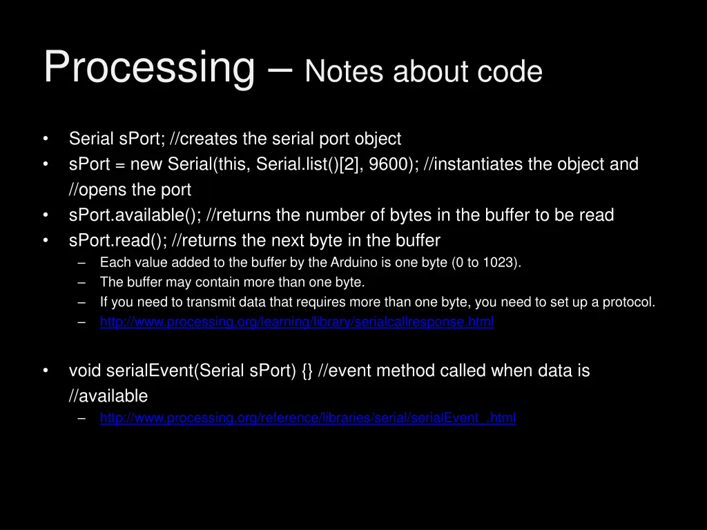processing notes about code