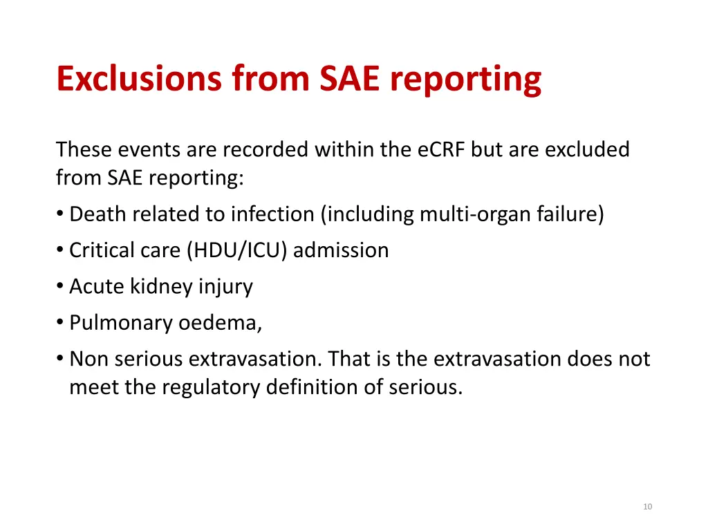 exclusions from sae reporting
