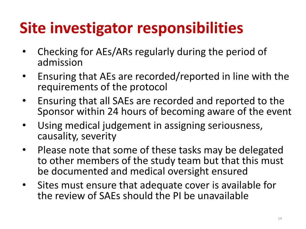 site investigator responsibilities
