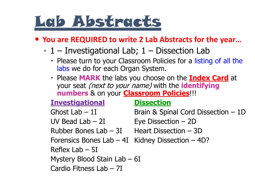 lab abstracts you are required to write