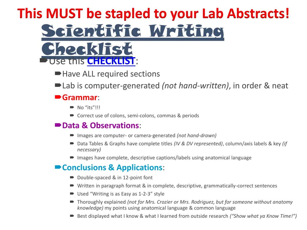 this must be stapled to your lab abstracts