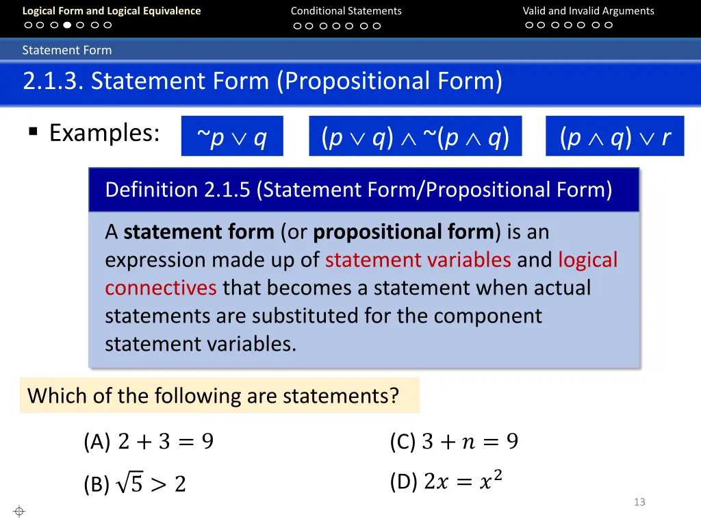 logical form and logical equivalence 12