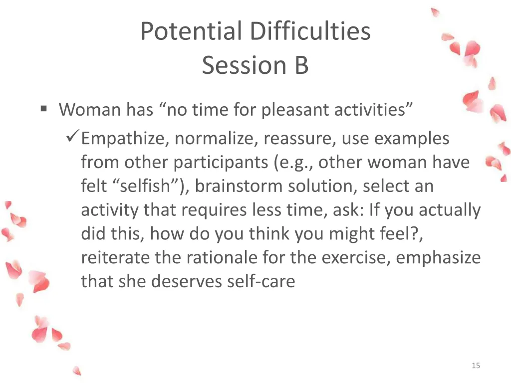 potential difficulties session b
