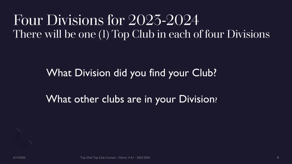 four divisions for 2023 2024 there will 3