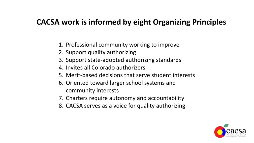cacsa work is informed by eight organizing