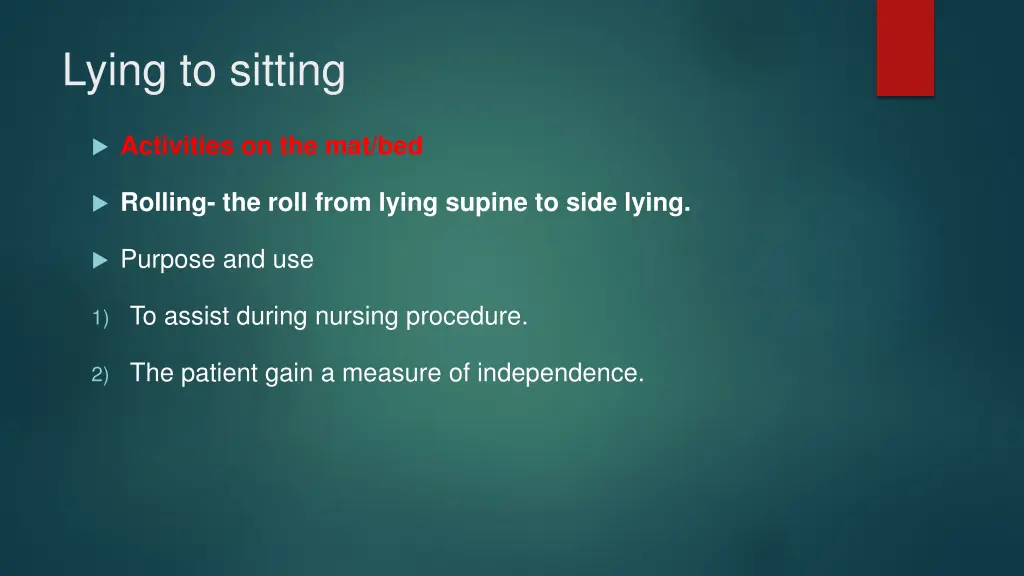lying to sitting