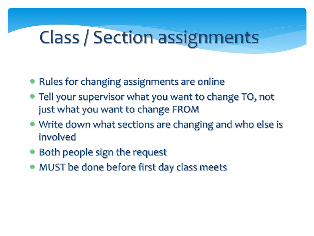 class section assignments