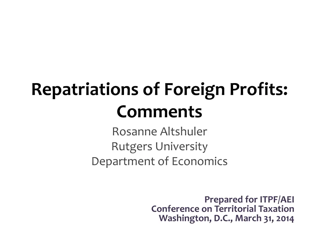 repatriations of foreign profits comments rosanne