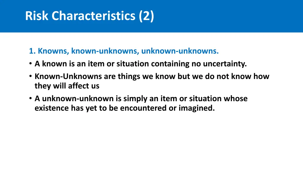 risk characteristics 2