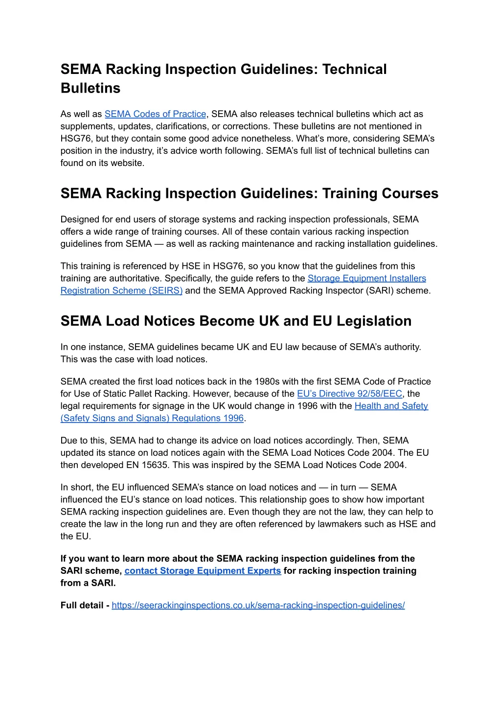 sema racking inspection guidelines technical