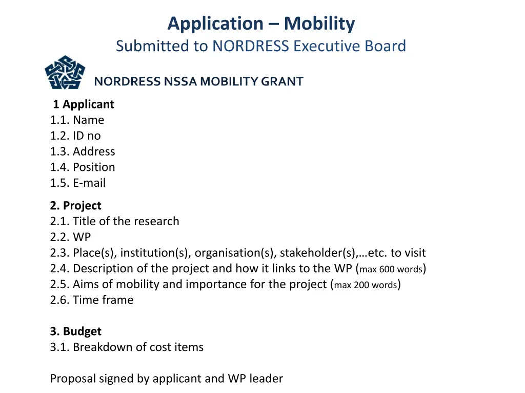 application mobility submitted to nordress