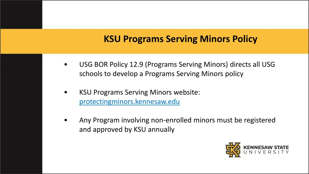 ksu programs serving minors policy