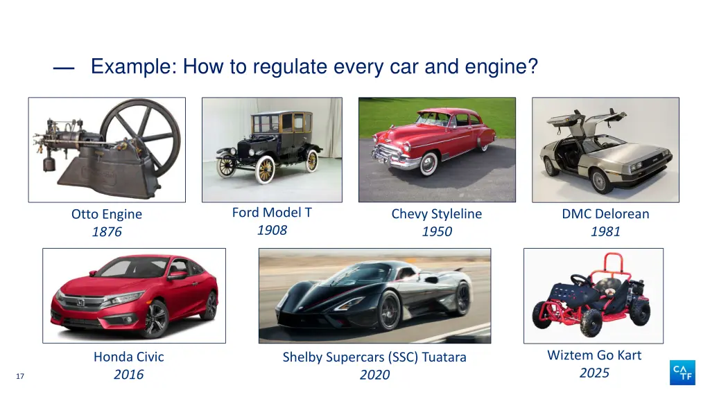 example how to regulate every car and engine