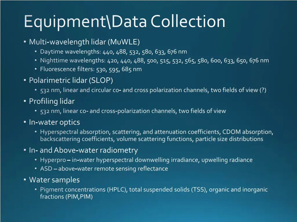 equipment data collection 1