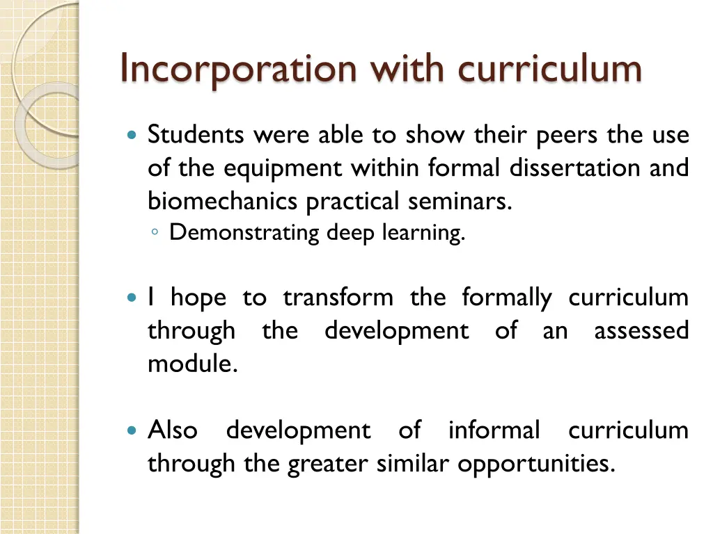 incorporation with curriculum