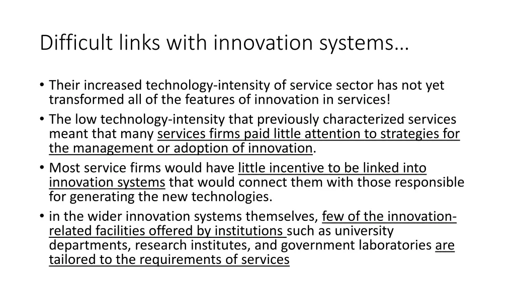 difficult links with innovation systems