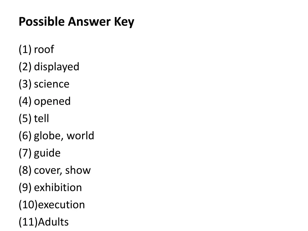 possible answer key