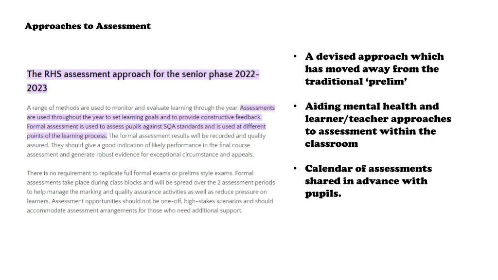 approaches to assessment