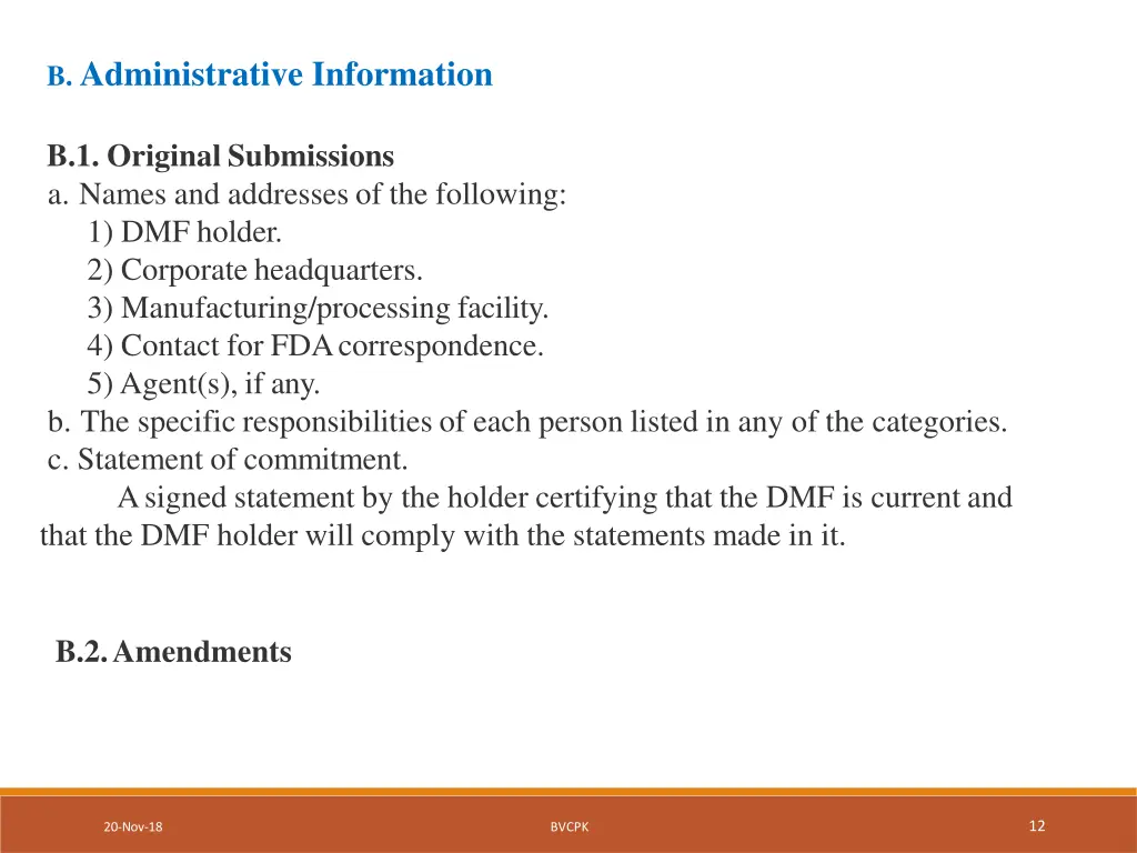 b administrative information