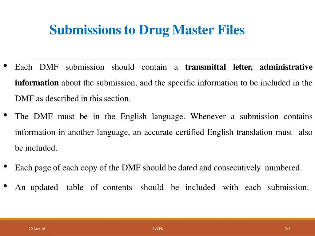 submissionsto drugmaster files