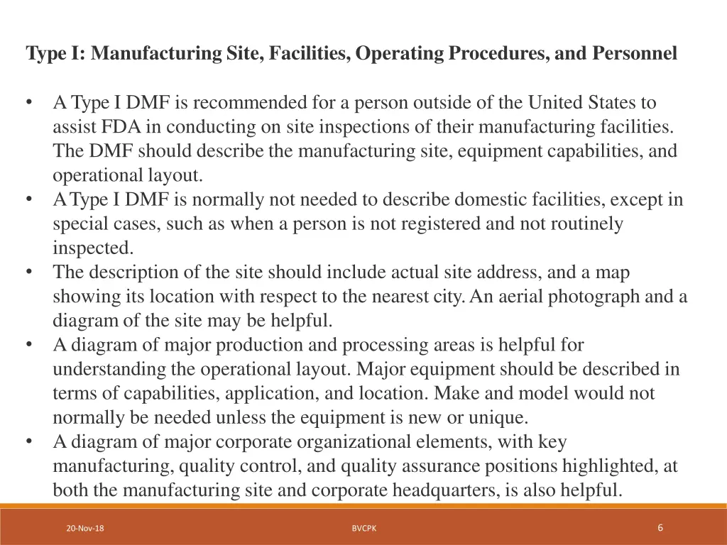 type i manufacturing site facilities operating