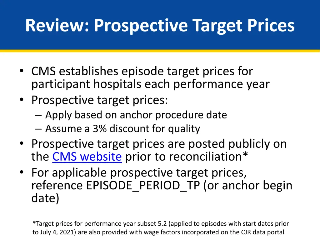 review prospective target prices